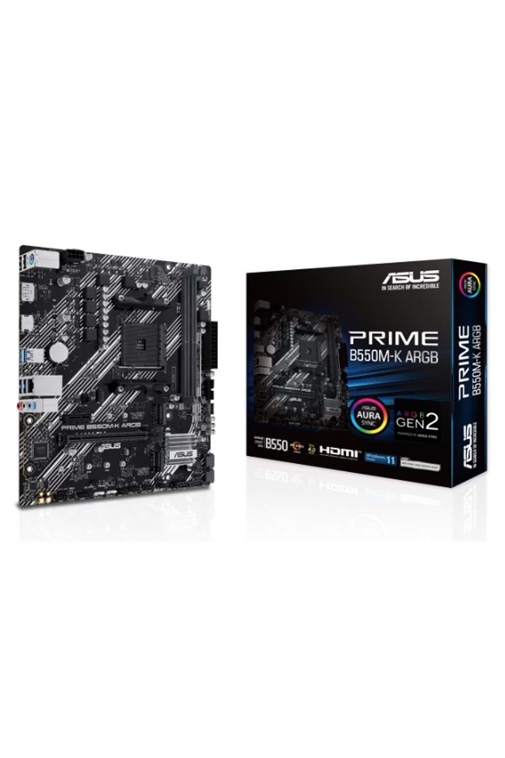 ASUS PRIME B550M-K ARGB DDR4 5100MHZ 1XHDMI 1XDP 2XM.2 USB 3.2 MATX AM4 (AMD AM4 5000/4000 G/3000 SERİSİ İLE UYUMLU) 