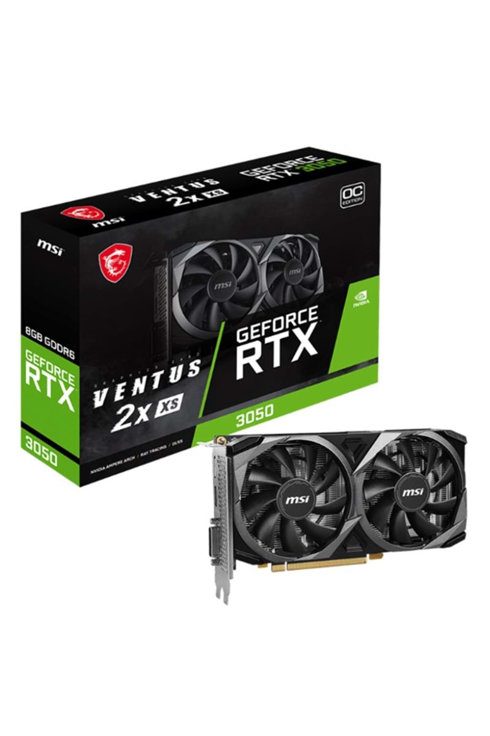 MSI GEFORCE RTX3050 VENTUS 2X XS 8G OC 8GB GDDR6 128BIT 1XHDMI 1XDP 1XDVI EKRAN KARTI 