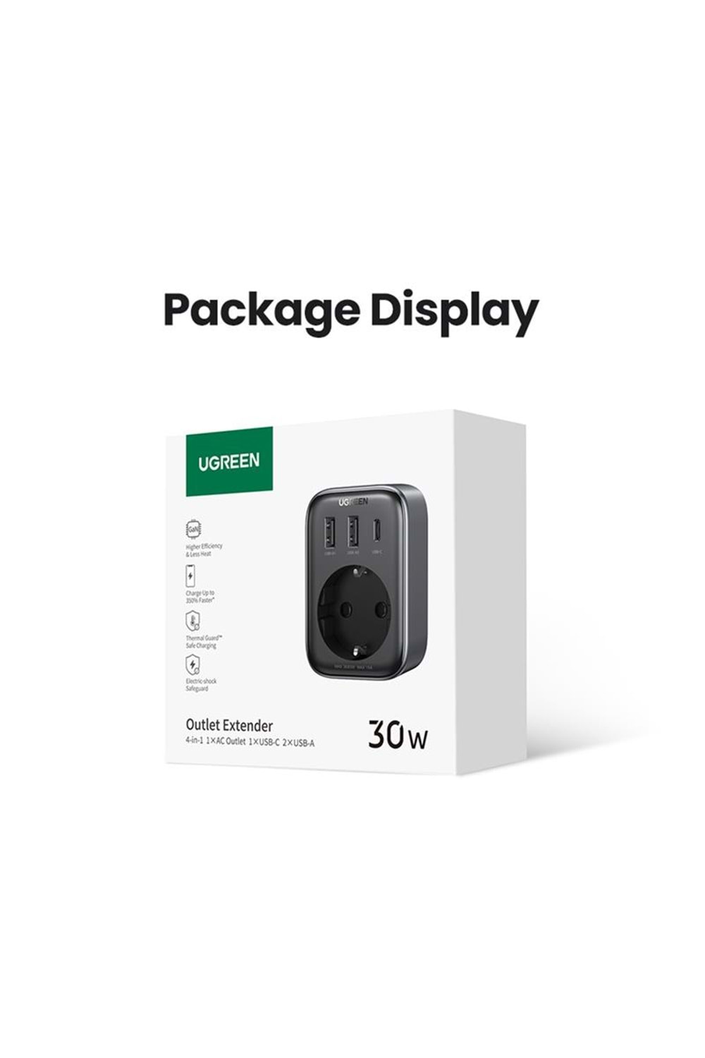 UGREEN AKIM KORUMALI DUVAR PRİZİ 2XUSB-A TYPE-C 30W GAN HIZLI ŞARJ CİHAZI 90613 