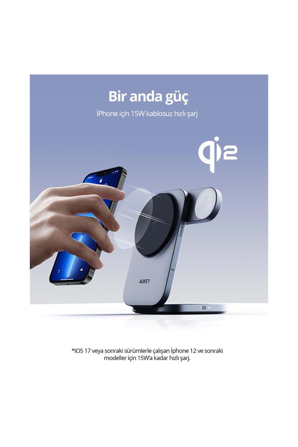 AUKEY LC-MC312-GY MAGFUSION Z QI2 15W KATLANABİLİR 3 Ü 1 ARADA MIKNATISLI KABLOSUZ ŞARJ CİHAZI 