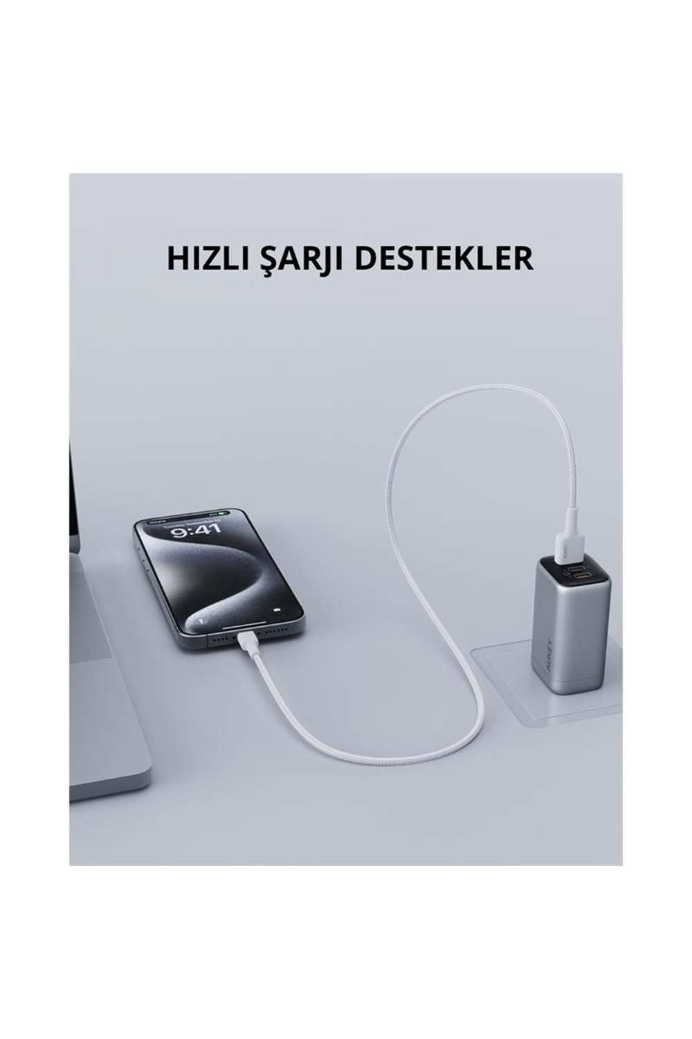 AUKEY CB-BAL7-WH NAYLON ÖRGÜLÜ USB-A LİGHTNİNG KABLOSU 0.9MT 