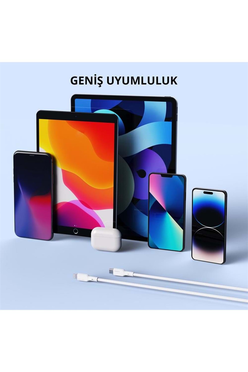 AUKEY CB-NCL1-WH NAYLON ÖRGÜLÜ 3A 480MBPS TYPE-C LIGHTNING KABLOSU 1.8MT 