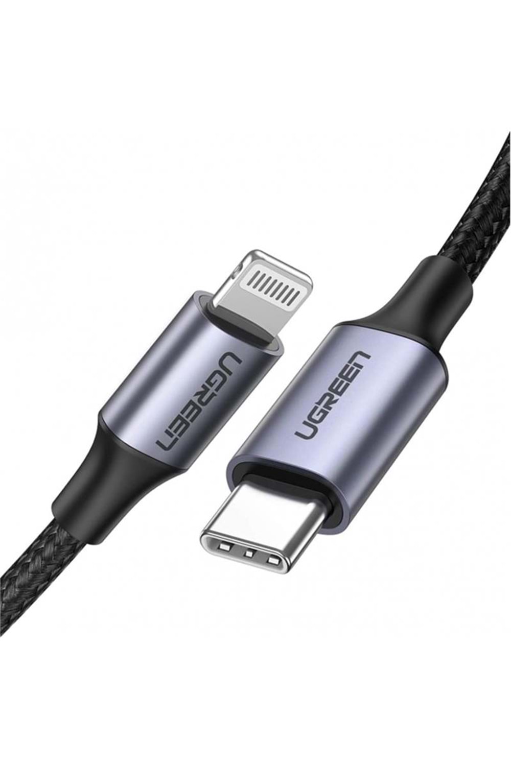 UGREEN TYPE-C TO LIGHTNING 3A PD MFİ SERTİFİKALI ÖRGÜLÜ HIZLI ŞARJ KABLOSU 2 MT SİYAH 60761 
