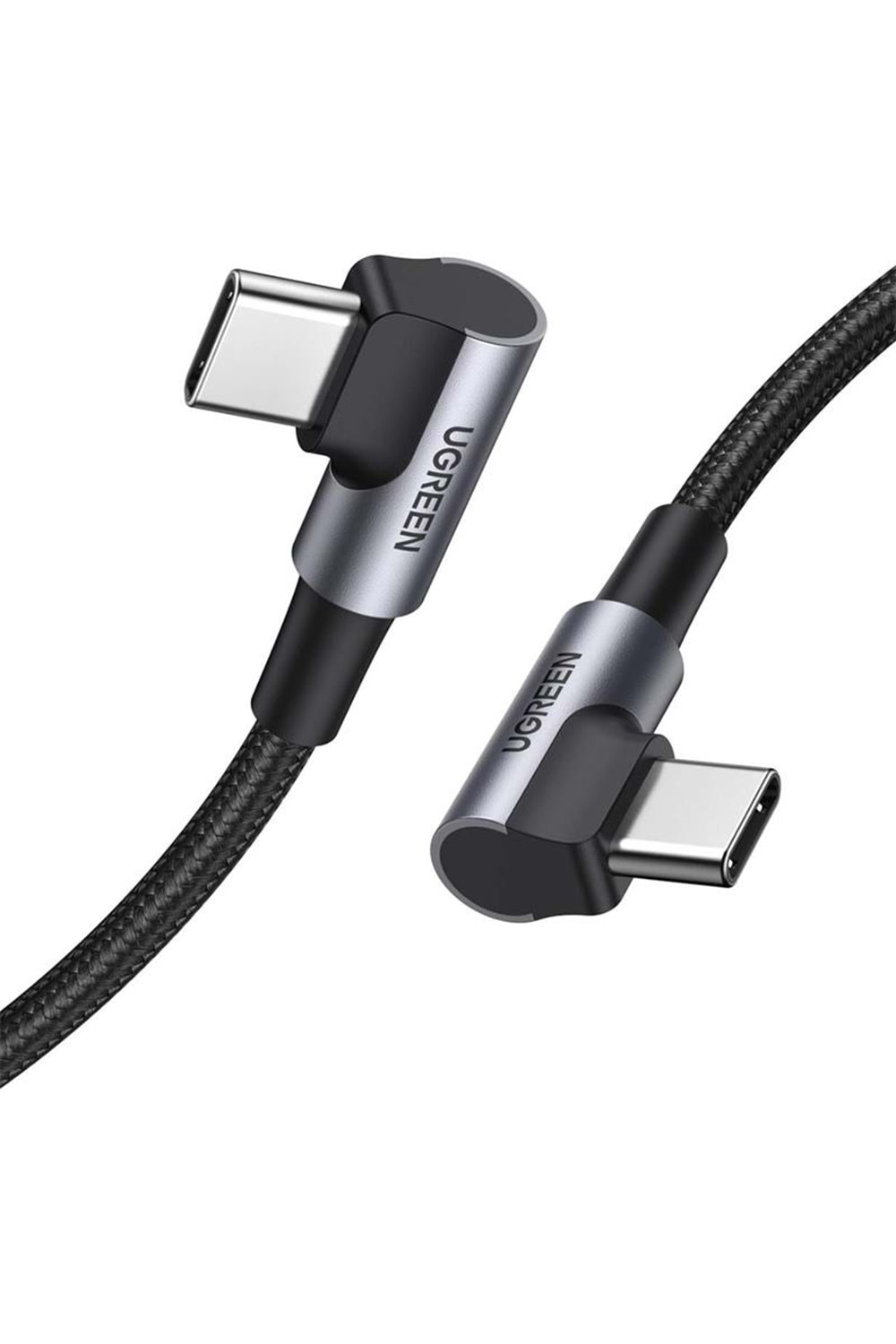 UGREEN USB-C 60W 3A QC PD ÇİFT TARAFI 90 DERECE ÖRGÜLÜ HIZLI ŞARJ KALOSU 2 MT SİYAH 70531 