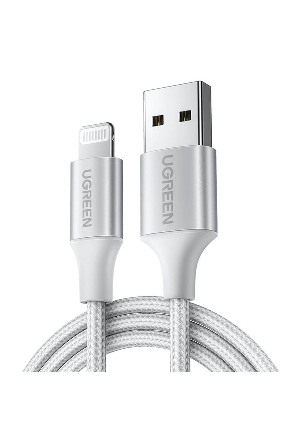 UGREEN LIGHTNING TO USB-A ÖRGÜLÜ MFİ SERTİFİKALI İPHONE HIZLI ŞARJ KABLOSU 2 METRE GÜMÜŞ 60163 