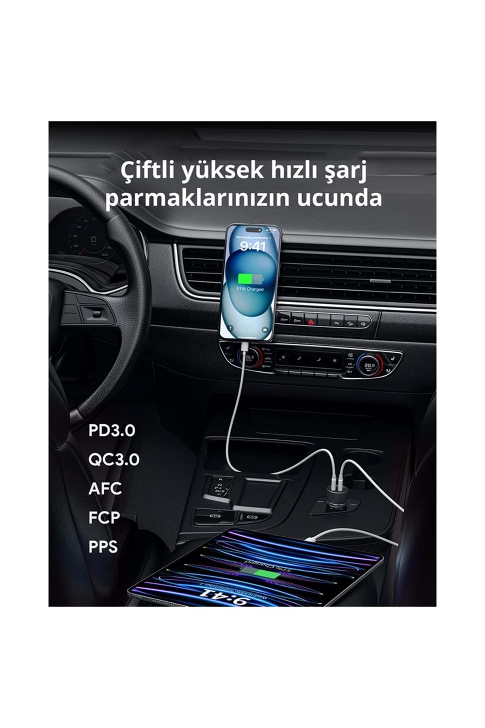 AUKEY CC-Y23-BK 65W 2* TYPE-C PD ARAÇ ŞARJ CİHAZI 