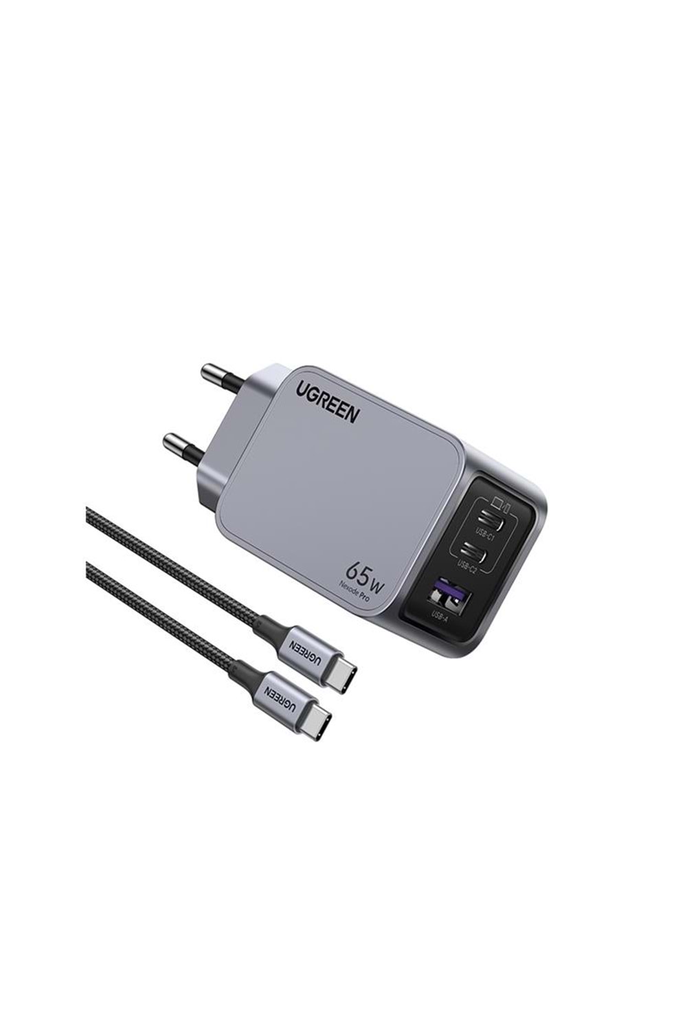 UGREEN NEXODE PRO 65W GAN HIZLI ŞARJ CİHAZI TYPE-C QC PD 2XUSB-C 1XUSB-A UZAY GRİSİ 25871 
