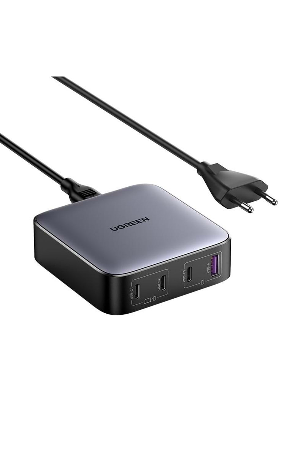 UGREEN NEXODE 100W GAN MASAÜSÜ HIZLI ŞARJ CİHAZI TYPE-C QC PD 4 PORTLU 3XUSB-C 1XUSB-A GRİ 90928 