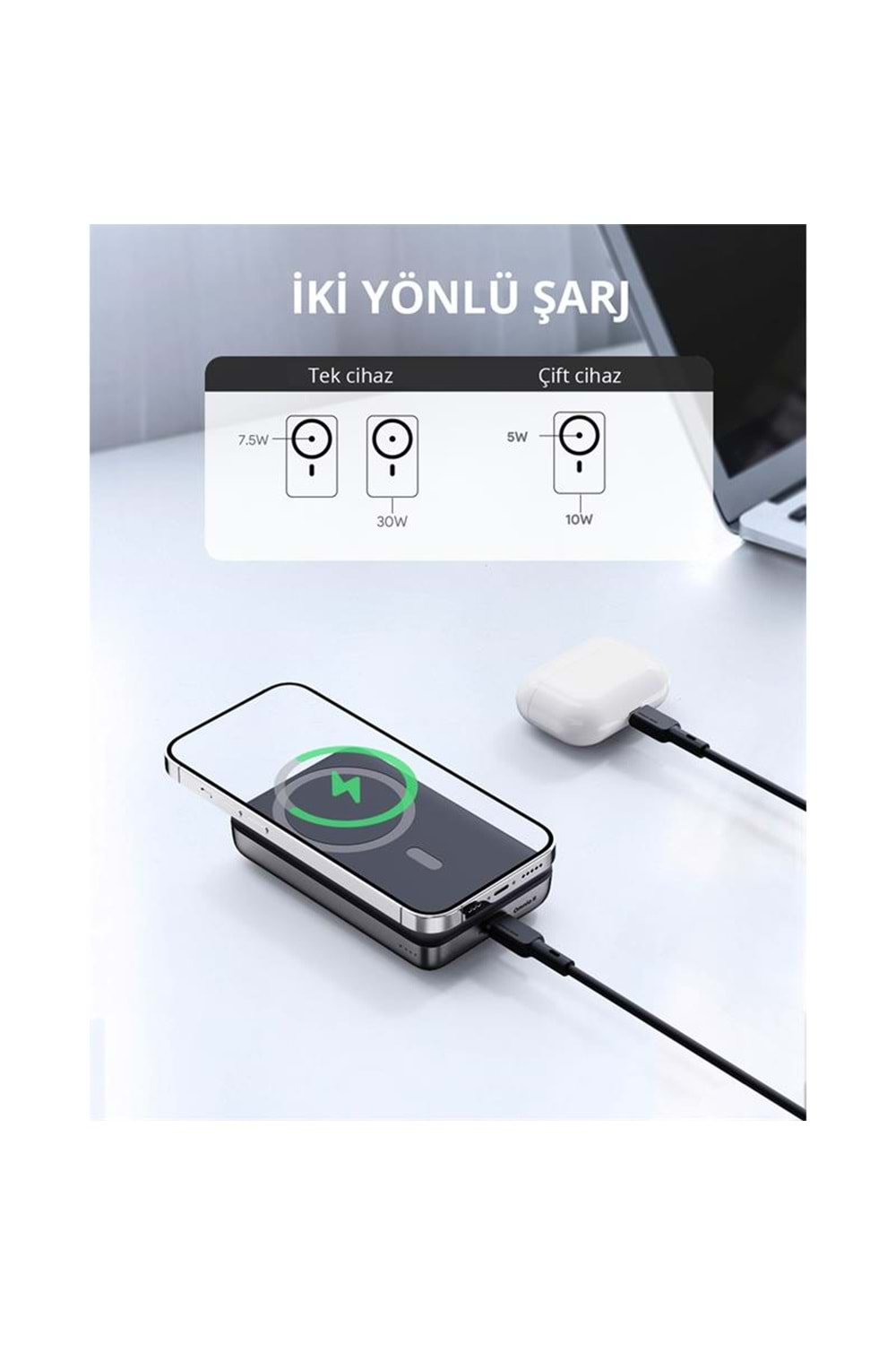 AUKEY PB-MS02-GY 30W 10000 MAH MAGSAFE KABLOSUZ POWERBANK 