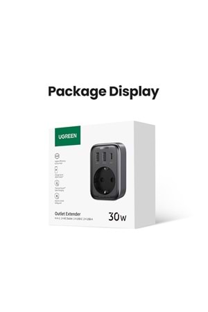 UGREEN AKIM KORUMALI DUVAR PRİZİ 2XUSB-A TYPE-C 30W GAN HIZLI ŞARJ CİHAZI 90613 