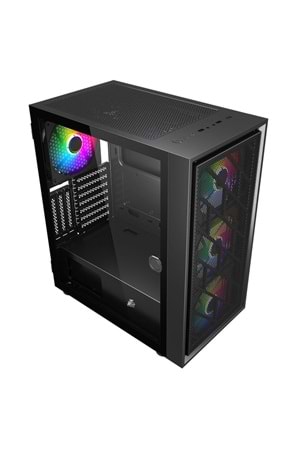 1ST PLAYER AR7 SİYAH 650W 80+ ARGB 4X12CM FAN TEMPERLİ CAM MESH USB 3.0 ATX KASA 