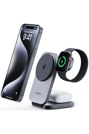 AUKEY LC-MC312-GY MAGFUSION Z QI2 15W KATLANABİLİR 3 Ü 1 ARADA MIKNATISLI KABLOSUZ ŞARJ CİHAZI 