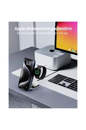 AUKEY LC-MC312-GY MAGFUSION Z QI2 15W KATLANABİLİR 3 Ü 1 ARADA MIKNATISLI KABLOSUZ ŞARJ CİHAZI 