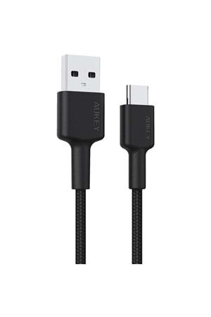 AUKEY CB-CD30-BK NAYLON ÖRGÜLÜ USB-A TYPE-C ŞARJ KABLOSU 0.9MT 
