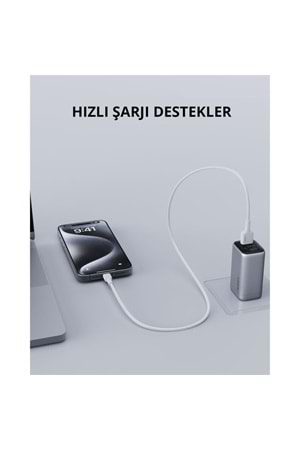 AUKEY CB-BAL7-WH NAYLON ÖRGÜLÜ USB-A LİGHTNİNG KABLOSU 0.9MT 