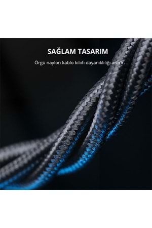 AUKEY CB-NCL1-BK NAYLON ÖRGÜLÜ 3A 480MBPS TYPE-C LIGHTNING KABLOSU 1.8MT 
