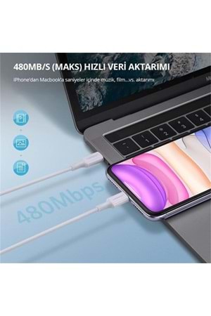UGREEN TYPE-C TO LIGHTNING 3A PD MFİ SERTİFİKALI HIZLI ŞARJ KABLOSU (10493) 1 MT BEYAZ 