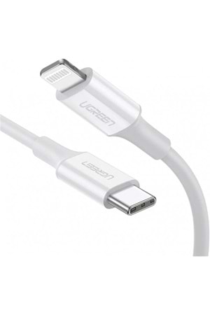 UGREEN TYPE-C TO LIGHTNING 3A PD MFİ SERTİFİKALI HIZLI ŞARJ KABLOSU (10493) 1 MT BEYAZ 