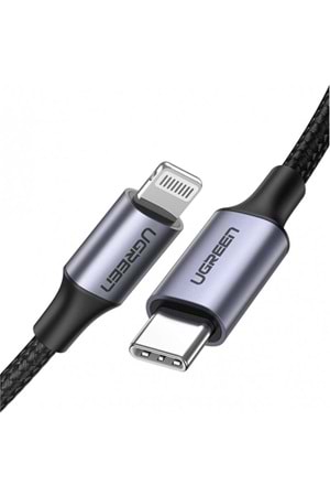 UGREEN TYPE-C TO LIGHTNING 3A PD MFİ SERTİFİKALI ÖRGÜLÜ HIZLI ŞARJ KABLOSU 2 MT SİYAH 60761 