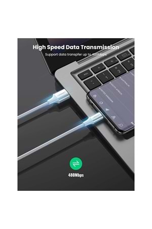 UGREEN TYPE-C TO USB-A 3A QC ÖRGÜLÜ HIZLI ŞARJ KABLOSU 2 MT GÜMÜŞ BEYAZI 60133 