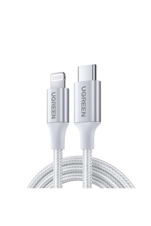 UGREEN TYPE-C TO LIGHTNING 3A 70525 PD MFİ SERTİFİKALI ÖRGÜLÜ HIZLI ŞARJ KABLOSU 2 METRE GÜMÜŞ 