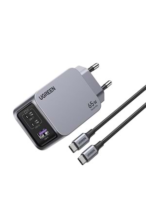 UGREEN NEXODE PRO 65W GAN HIZLI ŞARJ CİHAZI TYPE-C QC PD 2XUSB-C 1XUSB-A UZAY GRİSİ 25871 