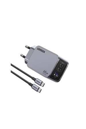 UGREEN NEXODE PRO 65W GAN HIZLI ŞARJ CİHAZI TYPE-C QC PD 2XUSB-C 1XUSB-A UZAY GRİSİ 25871 
