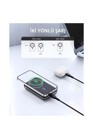 AUKEY PB-MS02-GY 30W 10000 MAH MAGSAFE KABLOSUZ POWERBANK 