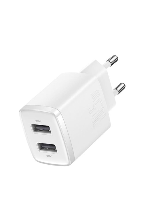 BASEUS COMPACT CCXJ010202 10.5W DUVAR TİPİ ŞARJ CIHAZI BEYAZ ÇIKIŞ: USB X2 
