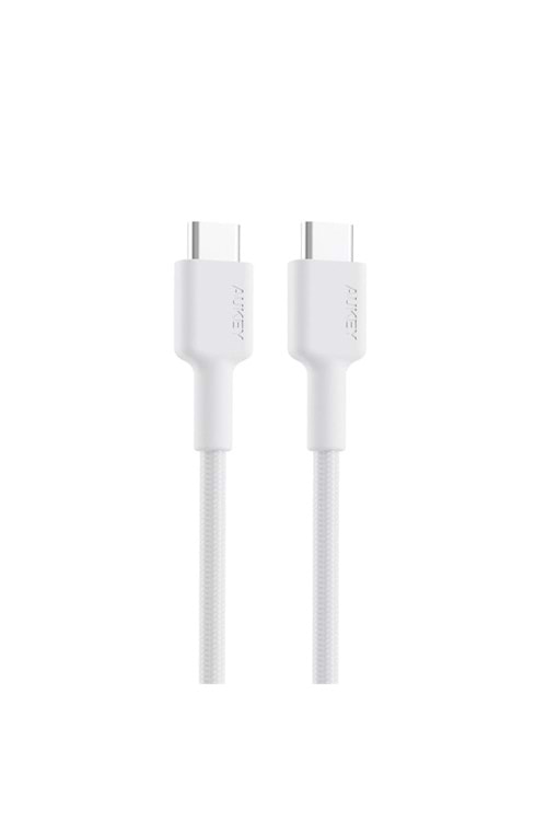 AUKEY CB-CD45-WH PD NAYLON ÖRGÜLÜ TYPE-C TYPE-C ŞARJ KABLOSU 0.9MT 