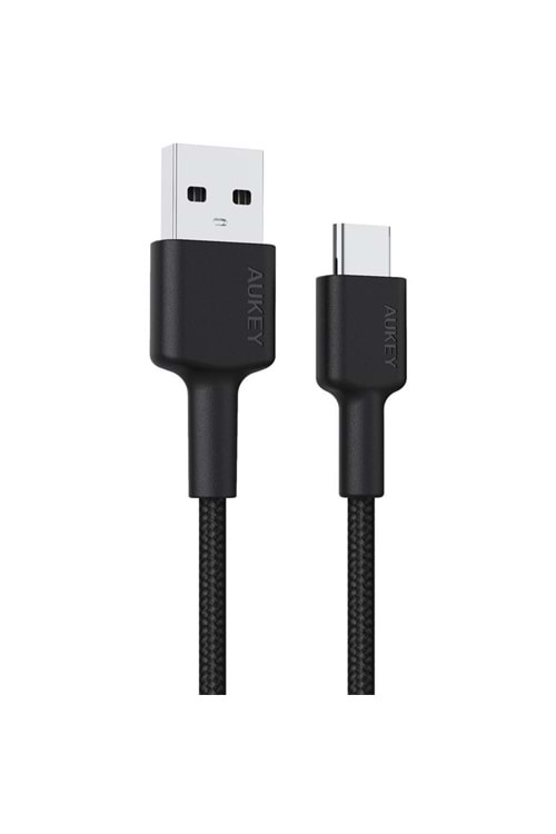 AUKEY CB-CD30-BK NAYLON ÖRGÜLÜ USB-A TYPE-C ŞARJ KABLOSU 0.9MT 