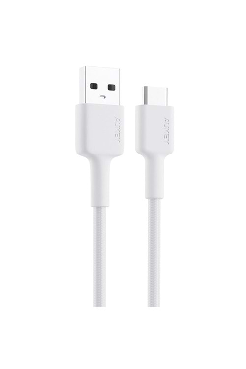 AUKEY CB-CD30-WH NAYLON ÖRGÜLÜ USB-A TYPE-C ŞARJ KABLOSU 0.9MT 