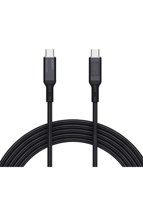 AUKEY CB-MCC102-BK 100W NAYLON ÖRGÜLÜ 5A 480MBPS TYPE-C TYPE-C LCD EKRANLI KABLO 1.8MT 