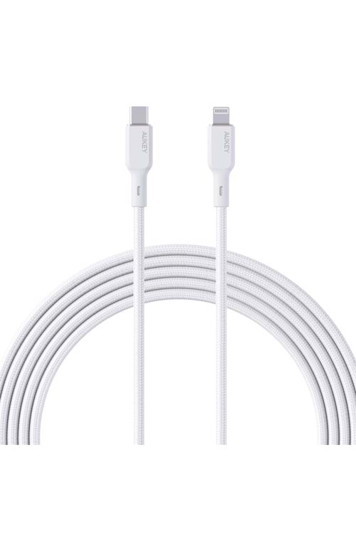AUKEY CB-NCL1-WH NAYLON ÖRGÜLÜ 3A 480MBPS TYPE-C LIGHTNING KABLOSU 1.8MT 