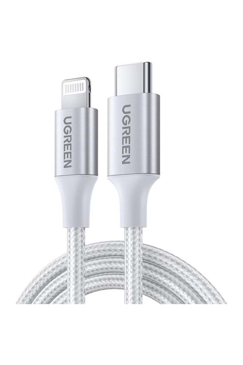 UGREEN TYPE-C TO LIGHTNING 3A PD MFİ SERTİFİKALI ÖRGÜLÜ HIZLI ŞARJ KABLOSU 1 MT GÜMÜŞ 70523 