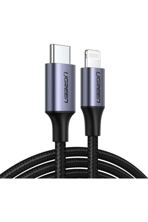 UGREEN TYPE-C TO LIGHTNING 3A PD MFİ SERTİFİKALI ÖRGÜLÜ HIZLI ŞARJ KABLOSU 2 MT SİYAH 60761 