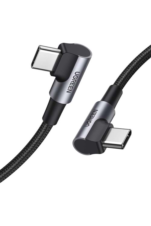 UGREEN USB-C 60W 3A QC PD ÇİFT TARAFI 90 DERECE ÖRGÜLÜ HIZLI ŞARJ KALOSU 2 MT SİYAH 70531 