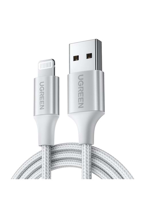 UGREEN LIGHTNING TO USB-A ÖRGÜLÜ MFİ SERTİFİKALI İPHONE HIZLI ŞARJ KABLOSU 2 METRE GÜMÜŞ 60163 
