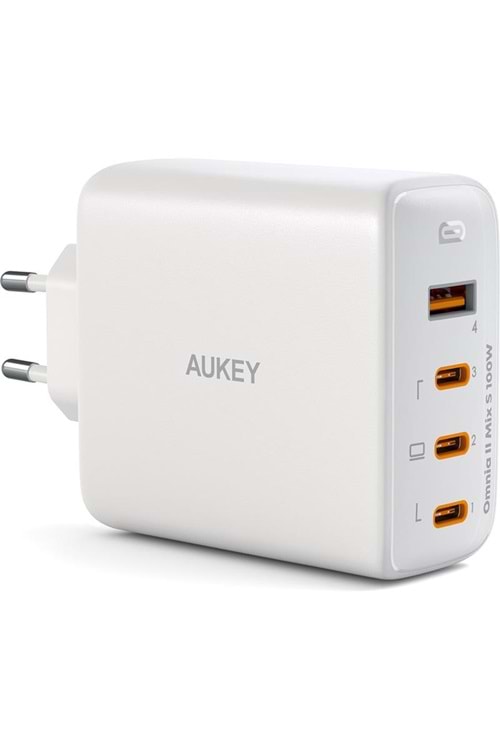 AUKEY PA-B7S-WH 100W DÖRT BAĞLANTI NOKTALI PD GAN DUVAR ŞARJ CİHAZI 