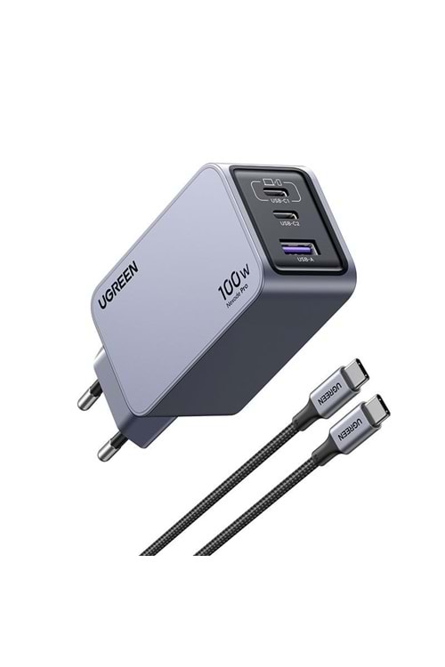 UGREEN NEXODE PRO 100W GAN HIZLI ŞARJ CİHAZI TYPE-C QC PD 2XUSB-C, 1XUSB-A UZAY GRİSİ 25874 