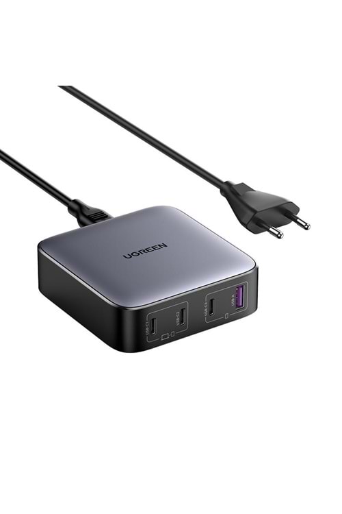 UGREEN NEXODE 100W GAN MASAÜSÜ HIZLI ŞARJ CİHAZI TYPE-C QC PD 4 PORTLU 3XUSB-C 1XUSB-A GRİ 90928 